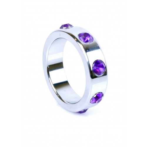 Pierścień-Metal Cock Ring with Purple Diamonds Large